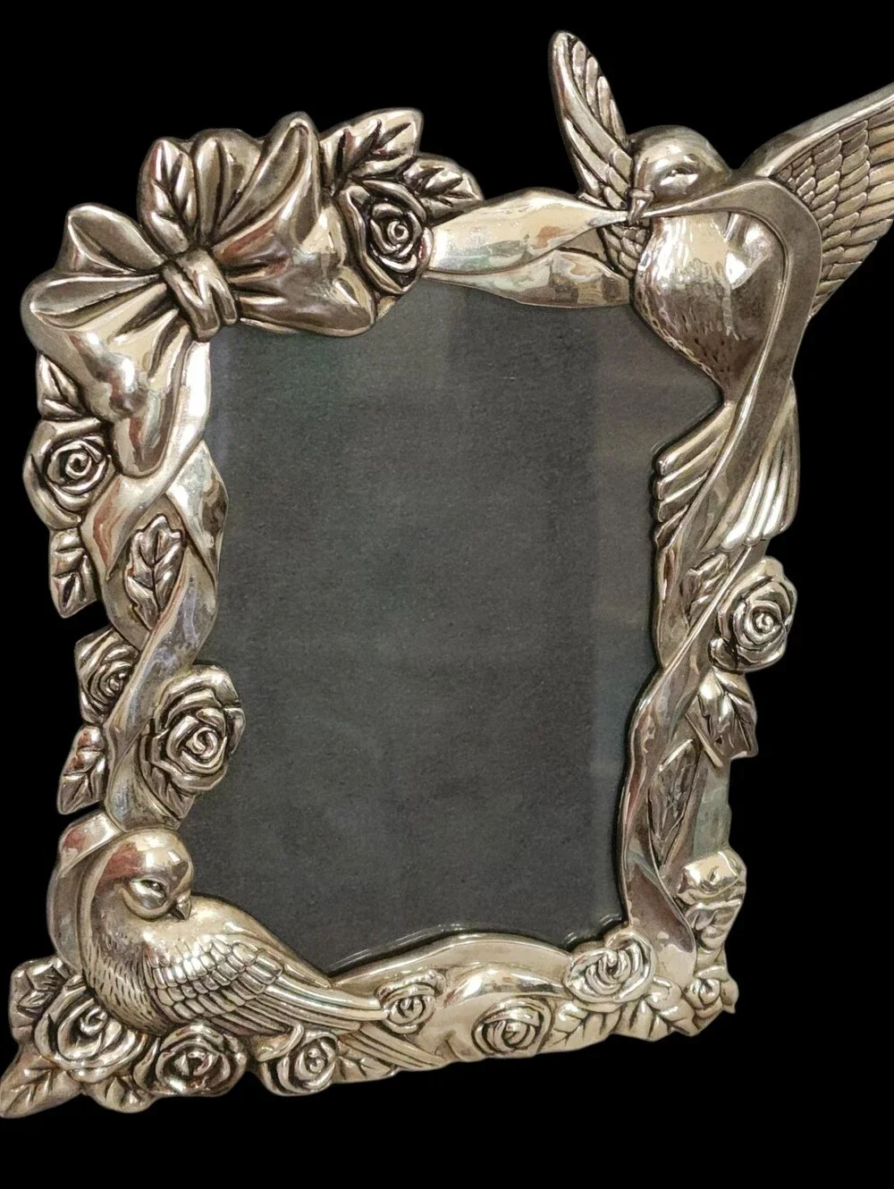 Vtg Internatl Silver Co. - Metal Bird/Rose Picture Frame - insert: 4 1/2 x 6 1/2
